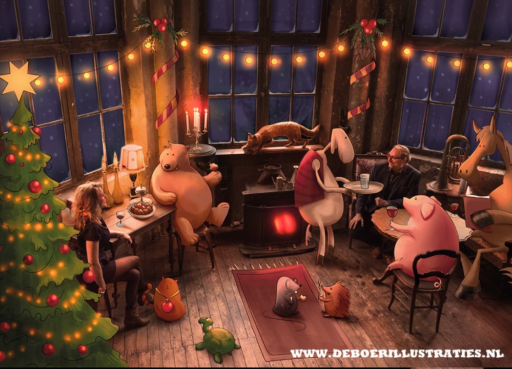 kerstkaart de Boer illustraties